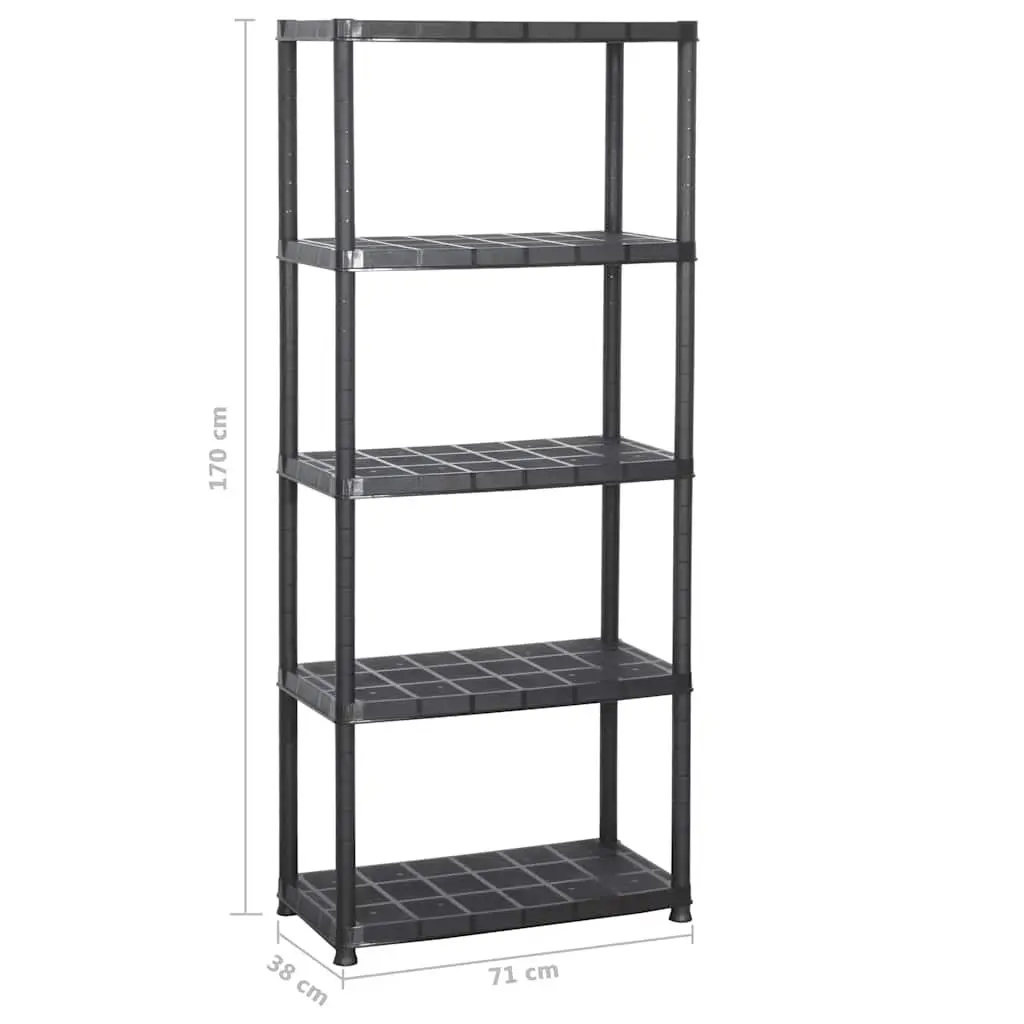 5-Tier Black Plastic Storage Shelf for Organizing