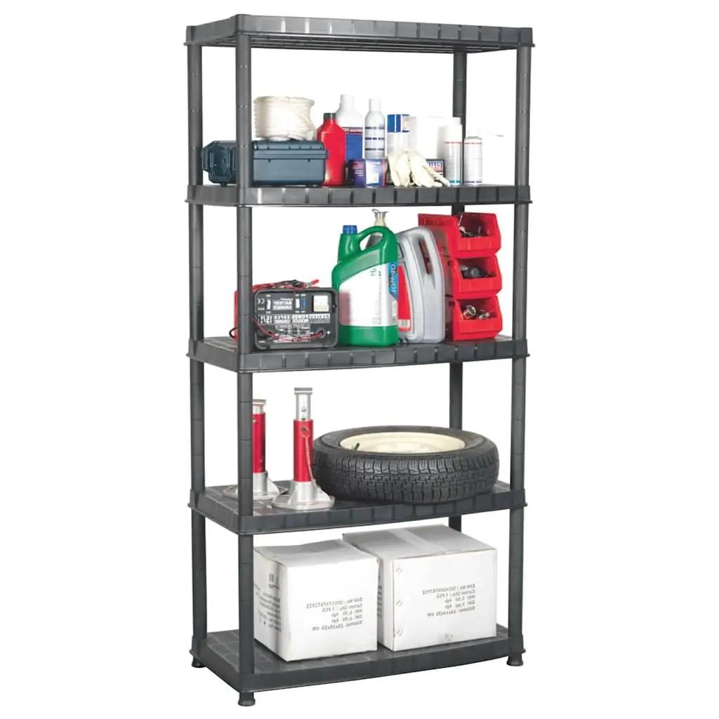 5-Tier Storage Shelf Plastic 91.5 x 45.7 x 185 cm Black