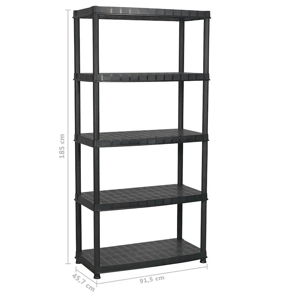 5-Tier Storage Shelf Plastic 91.5 x 45.7 x 185 cm Black