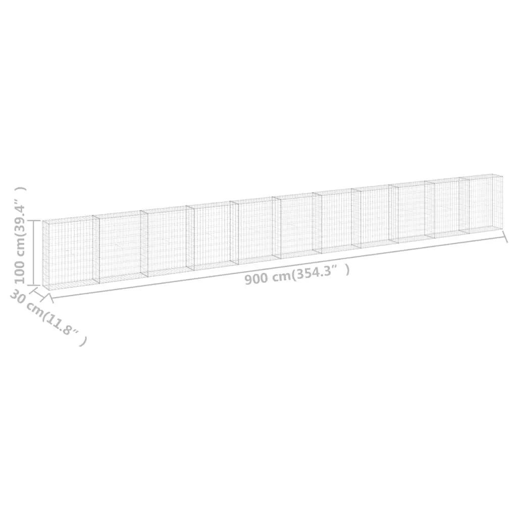 Gabion Wall Panel Galvanised Steel Fence Retaining Barrier 900x30x100 cm Silver