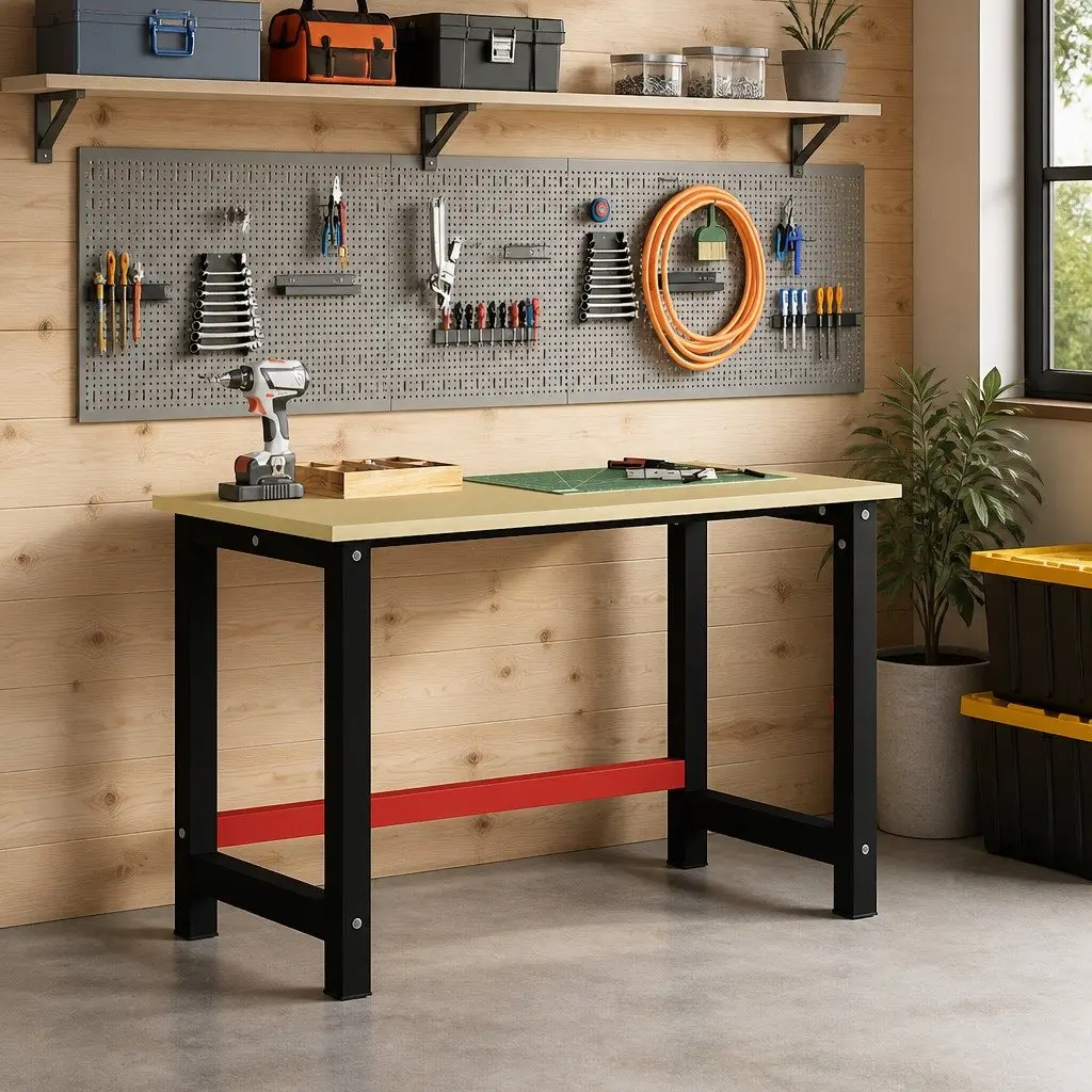 Work Bench Frame Metal 120x57x79cm Black Red