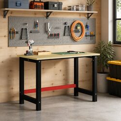 Sturdy Metal Workbench Frame 120x57x79cm in Black and Red