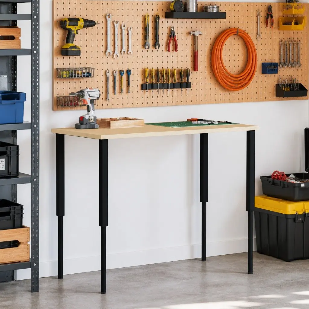 Adjustable Work Bench Frames 2 pcs Metal 55x(69-95.5) cm Black Workshop Garage