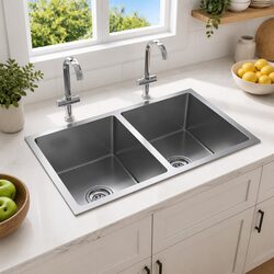Premium Two Bowl Satin Silver Stainless Steel Kitchen Sink