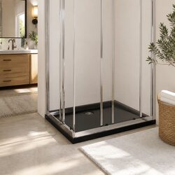 Rectangular Shower Base Tray Black 70x90 cm Low Threshold Modern Bathroom
