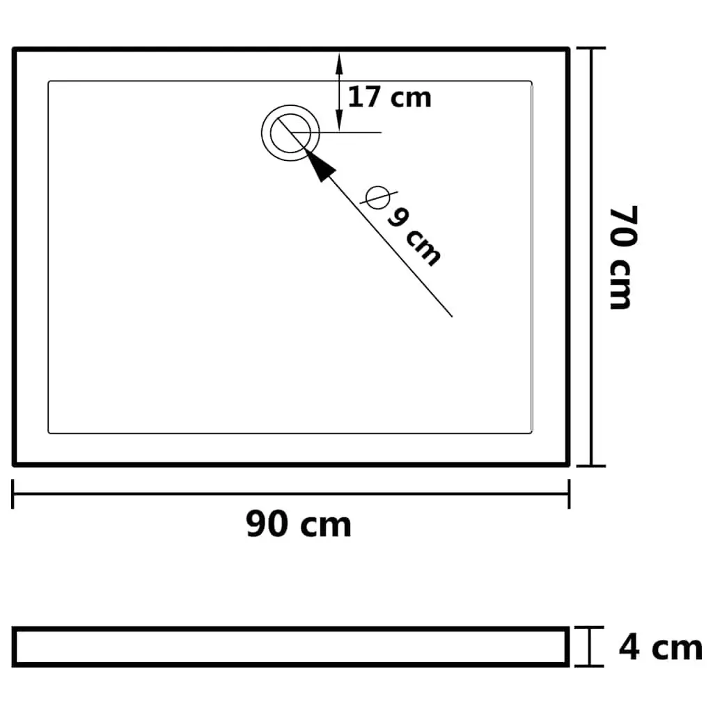 Shower Base Tray ABS Fibreglass Reinforced 70x90 cm Black