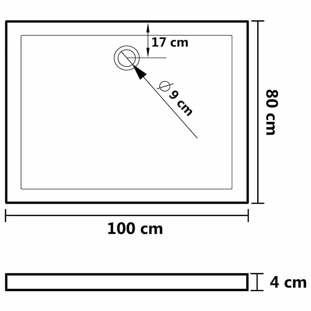 Shower Base Tray ABS Fibreglass 80x100cm Black