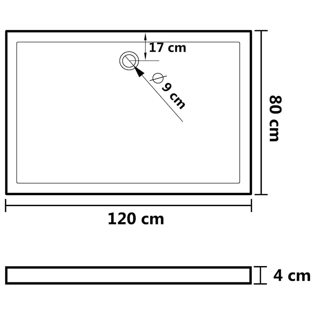 Rectangular Black Shower Base Tray 80x120 cm