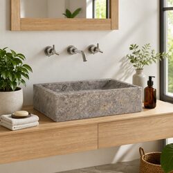 High Gloss Grey Marble Bathroom Basin Sink 45x30x12cm