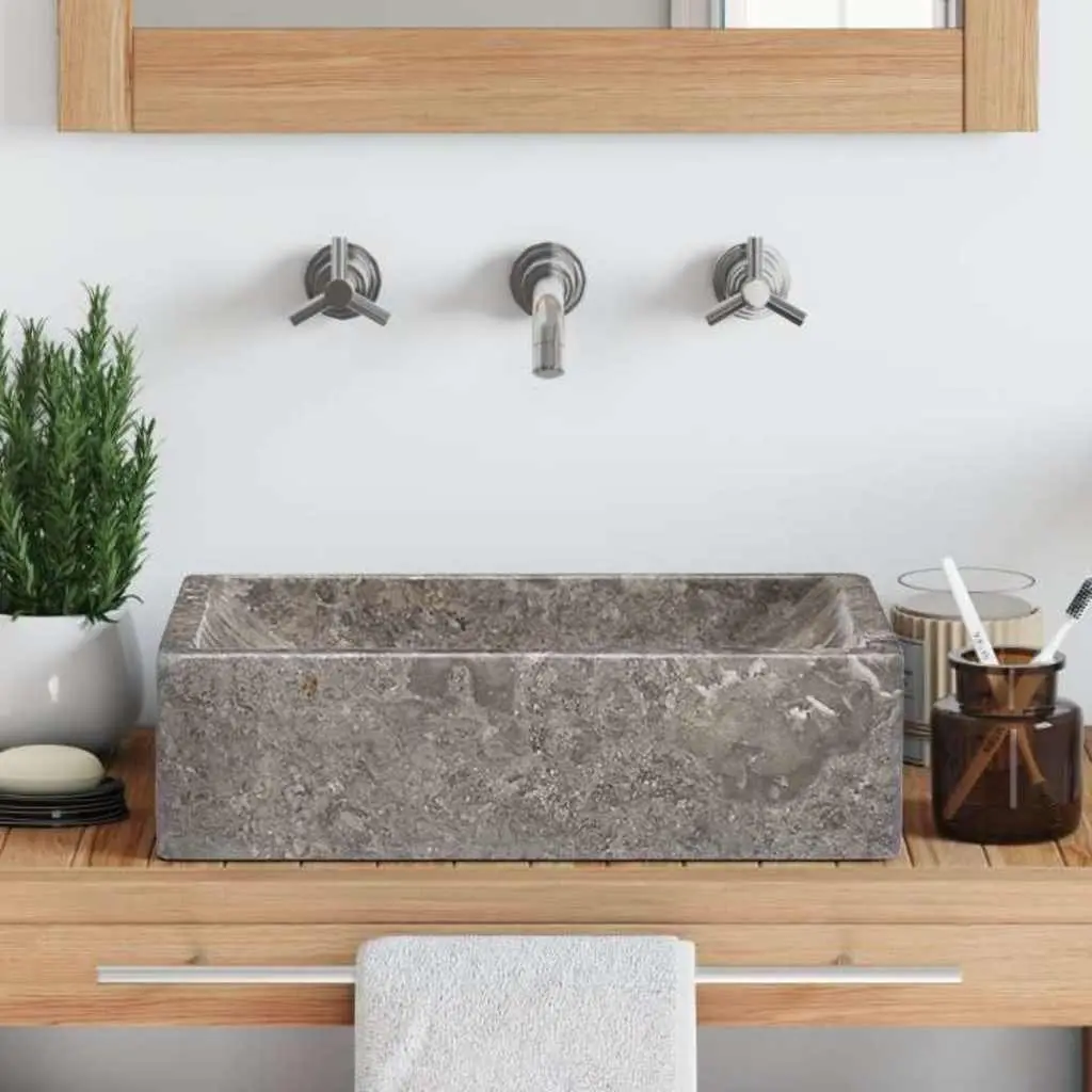 Bathroom Sink Marble 45x30x12cm Grey High Gloss Modern