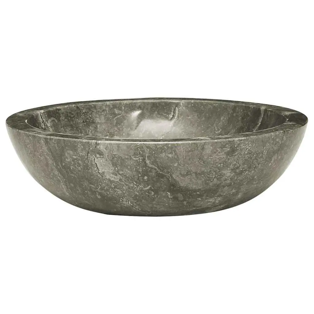 Bathroom Sink Handmade Natural Stone Round Grey Marble 40cm Diameter