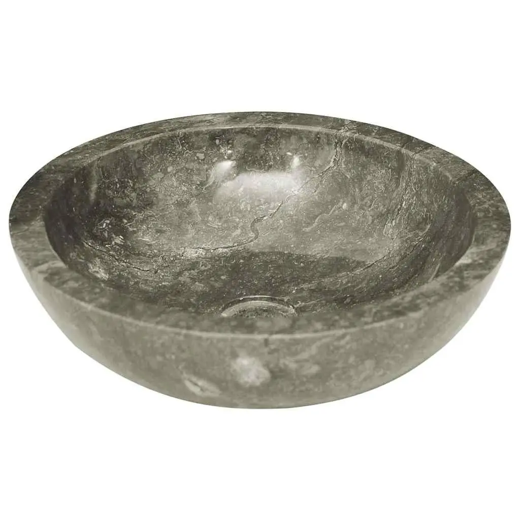 Bathroom Sink Handmade Natural Stone Round Grey Marble 40cm Diameter
