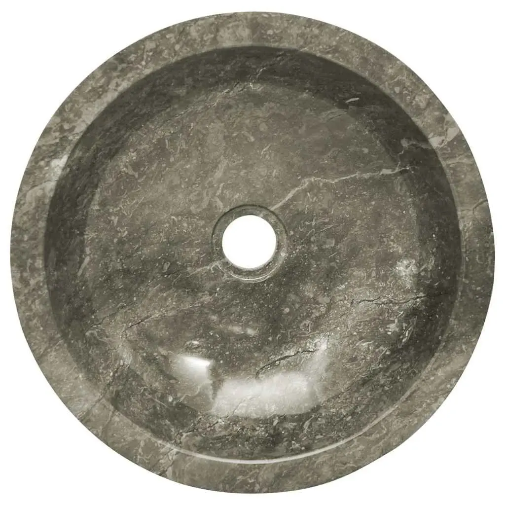 Bathroom Sink Handmade Natural Stone Round Grey Marble 40cm Diameter