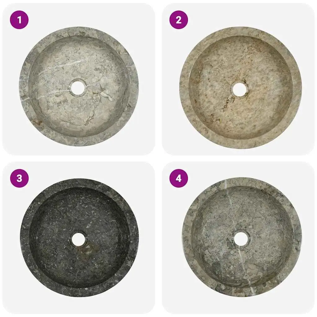 Bathroom Sink Handmade Natural Stone Round Grey Marble 40cm Diameter