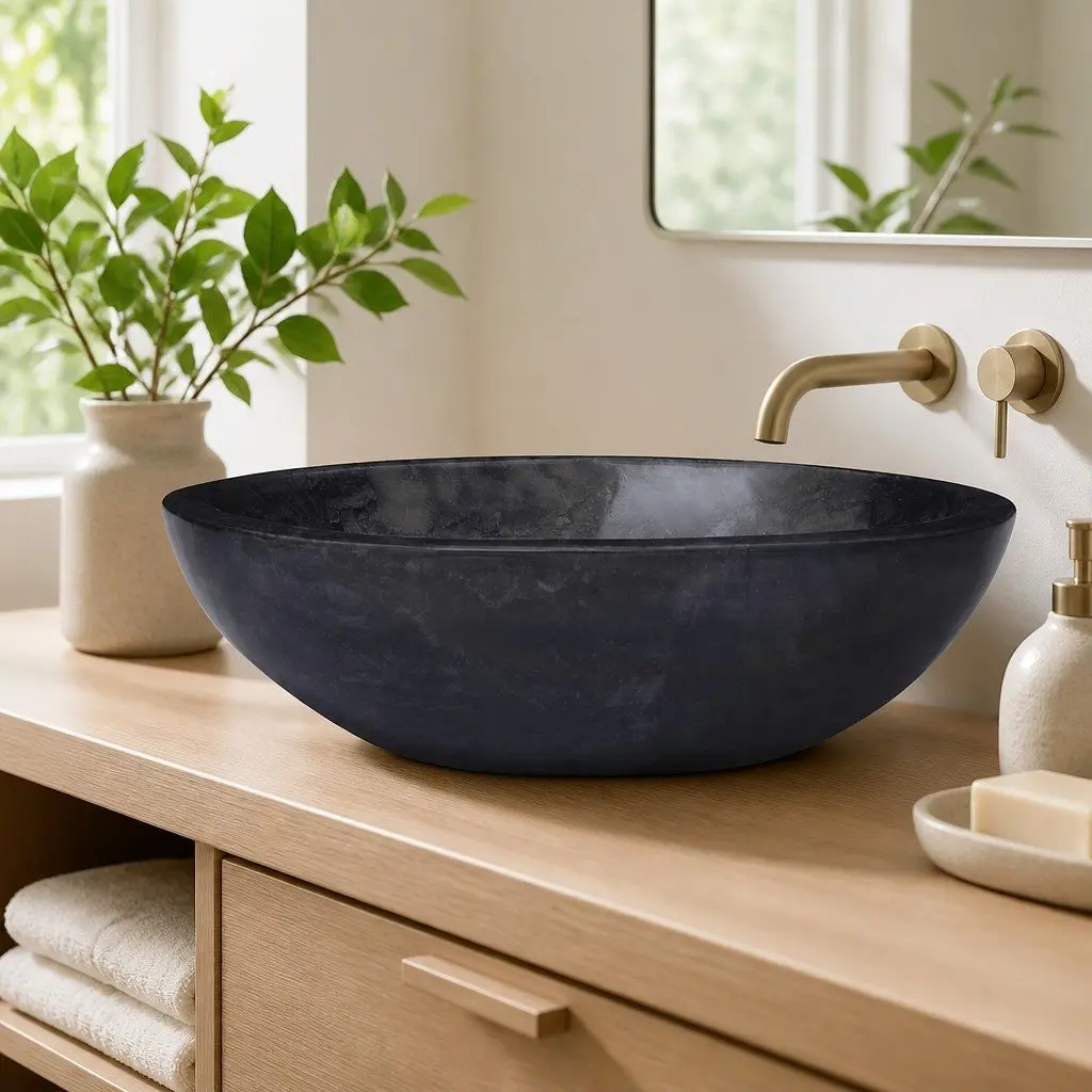 Black Marble Bathroom Basin Sink 53x40x15 cm Handmade Countertop Wash Bowl