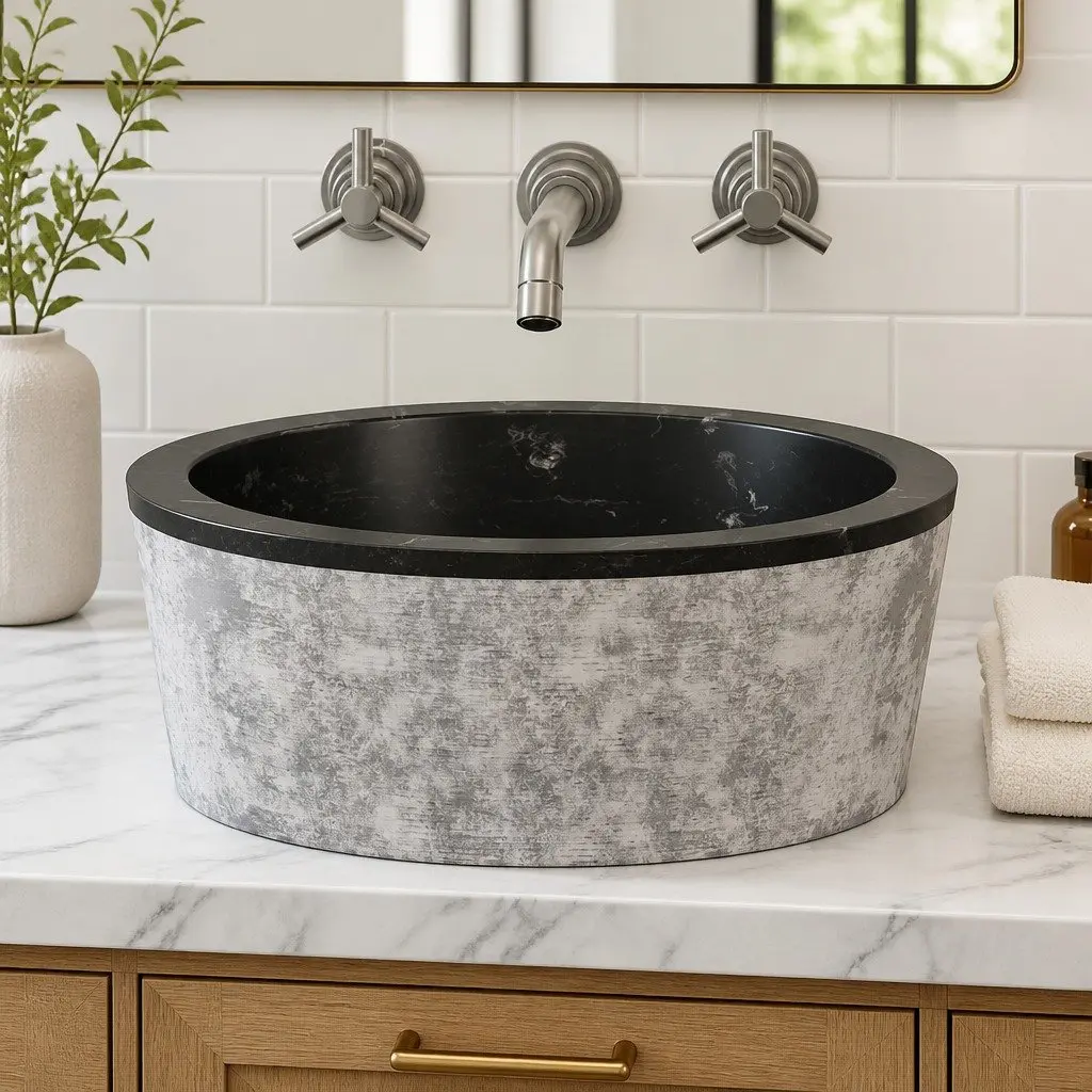 Black Marble Round Basin Sink for Bathrooms