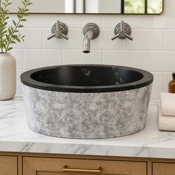 Bathroom Basin Sink Marble Black Round Vessel Bowl Washroom Fixture
