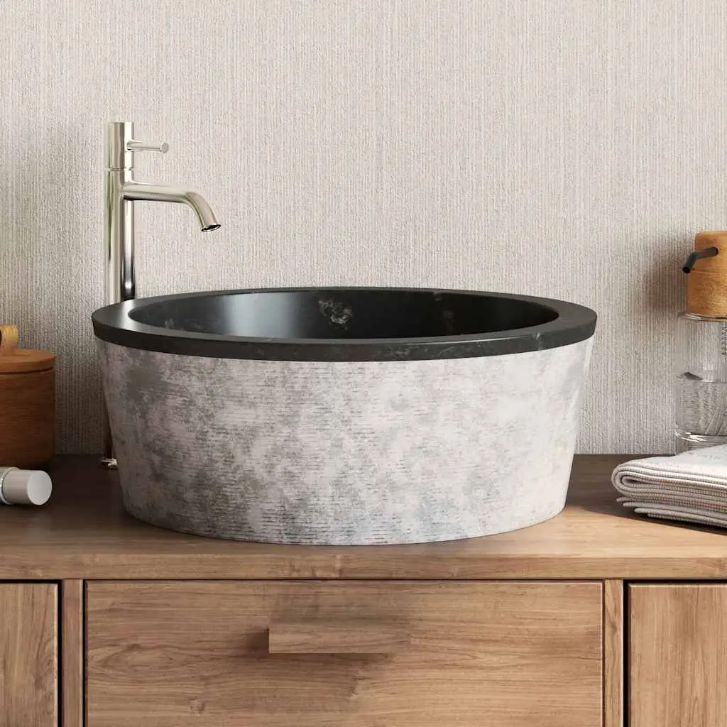Black Marble Round Basin Sink for Bathrooms