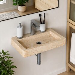 Modern Cream Marble Sink for Wall-Mounted Installation