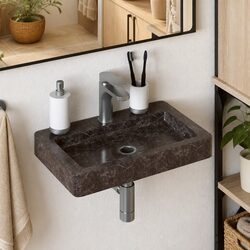 Elegant Black Marble Wall-mounted Bathroom Sink 38x24x6.5 cm