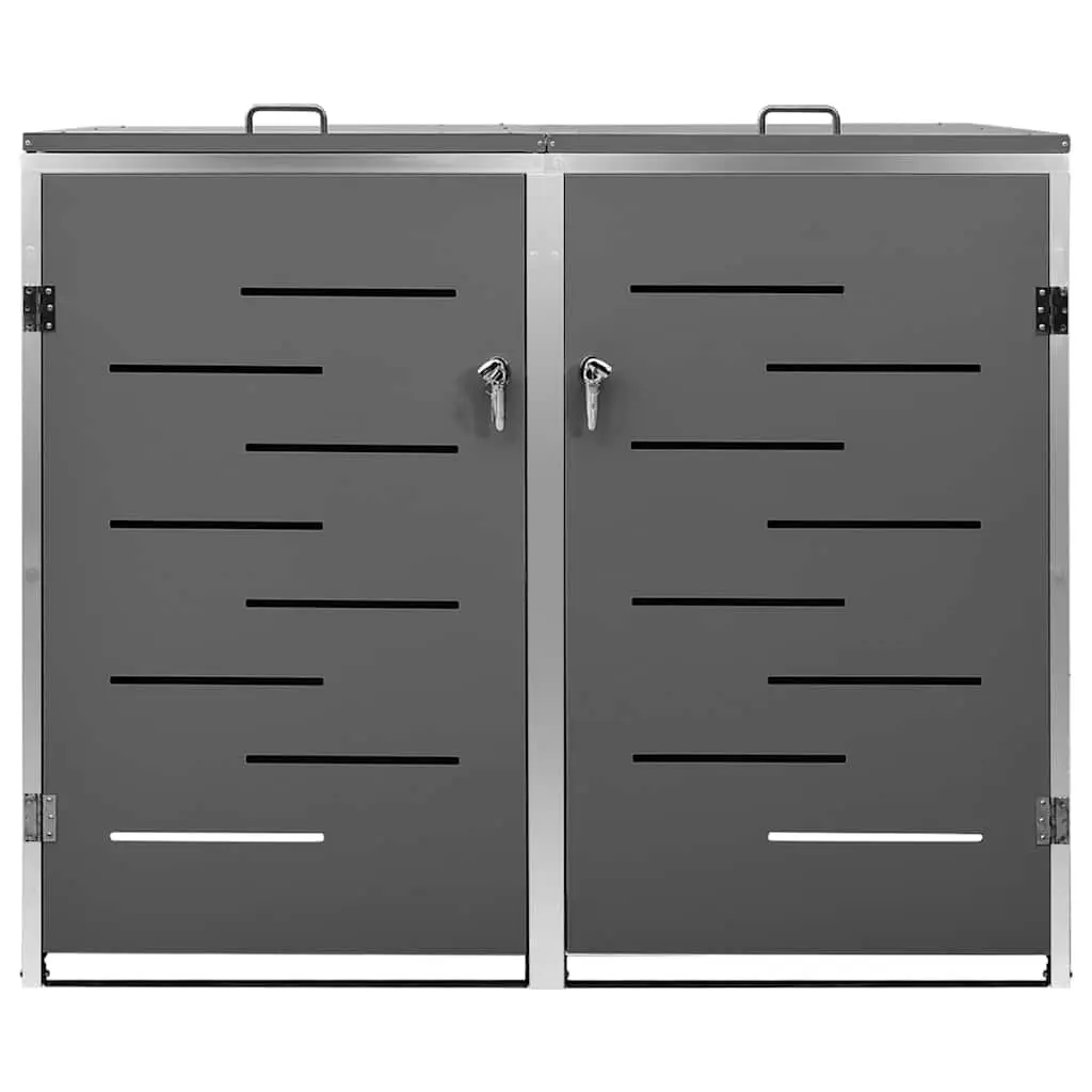 Double Wheelie Bin Shed Stainless Steel Galvanised Steel 138x77.5x115cm Anthracite