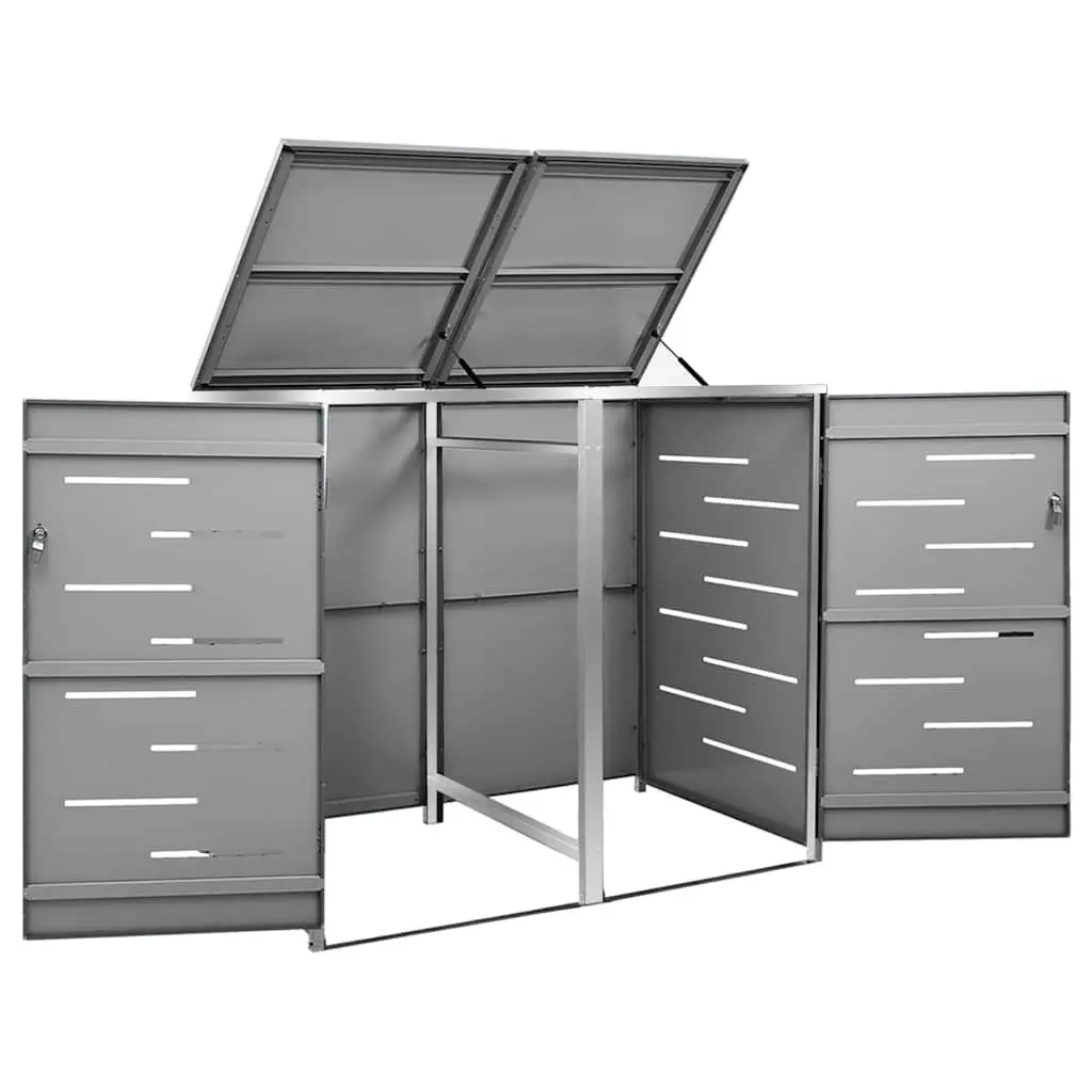 Double Wheelie Bin Shed Stainless Steel Galvanised Steel 138x77.5x115cm Anthracite