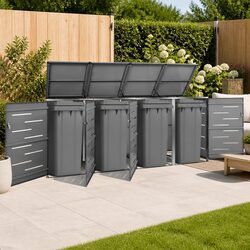 Sturdy Quadruple Wheelie Bin Shed for Garden Waste
