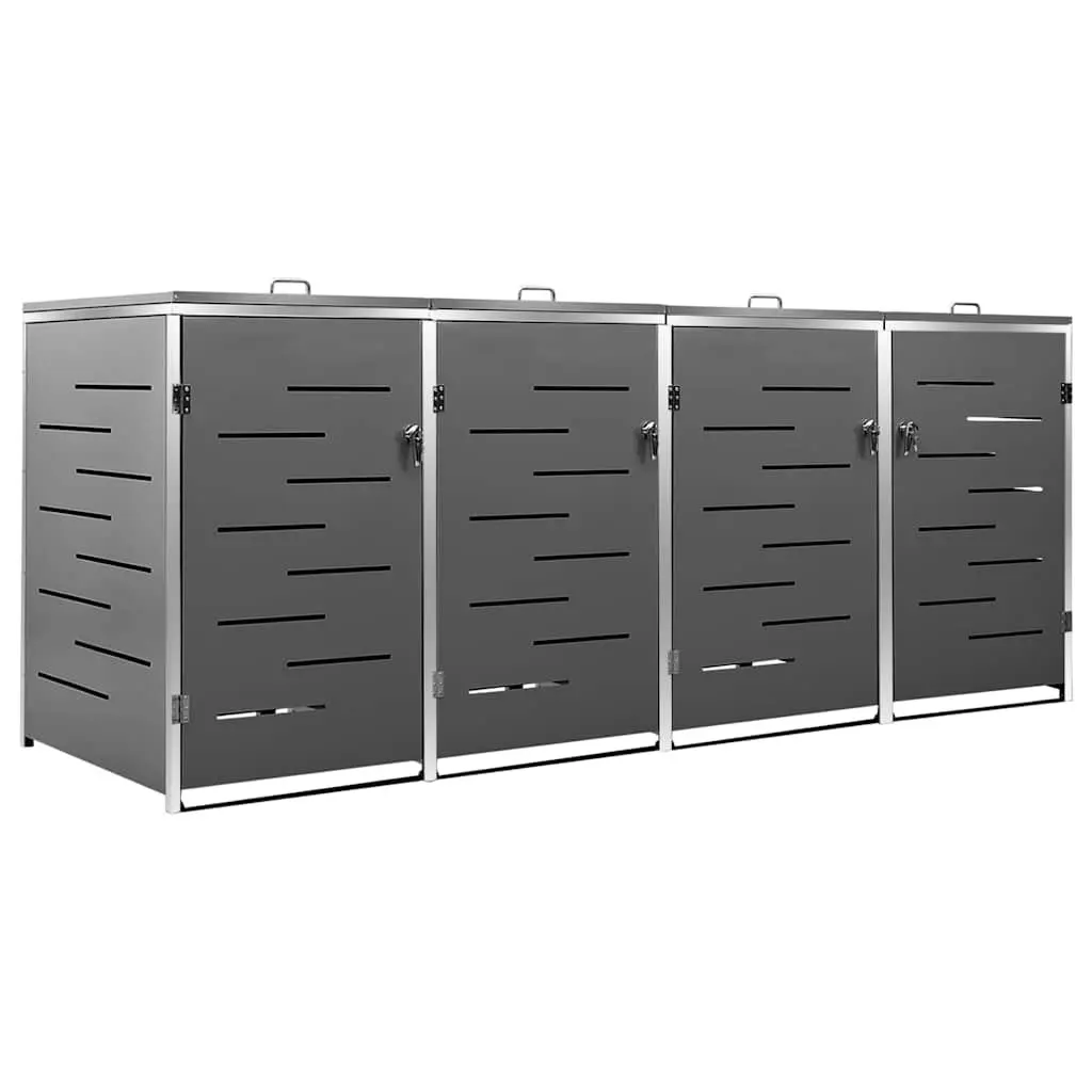 Quadruple Wheelie Bin Shed Galvanised Steel Stainless Steel Anthracite 276.5 x 77.5 x 115 cm