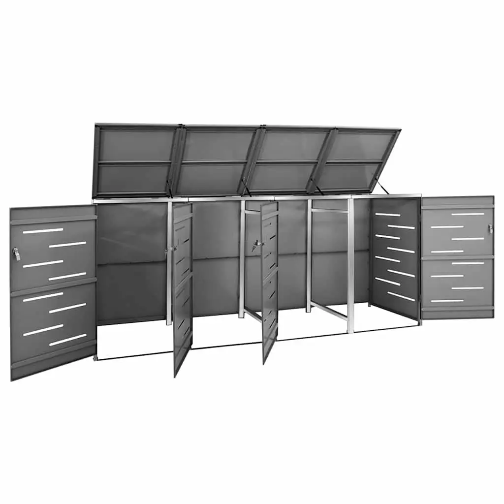 Quadruple Wheelie Bin Shed Galvanised Steel Stainless Steel Anthracite 276.5 x 77.5 x 115 cm