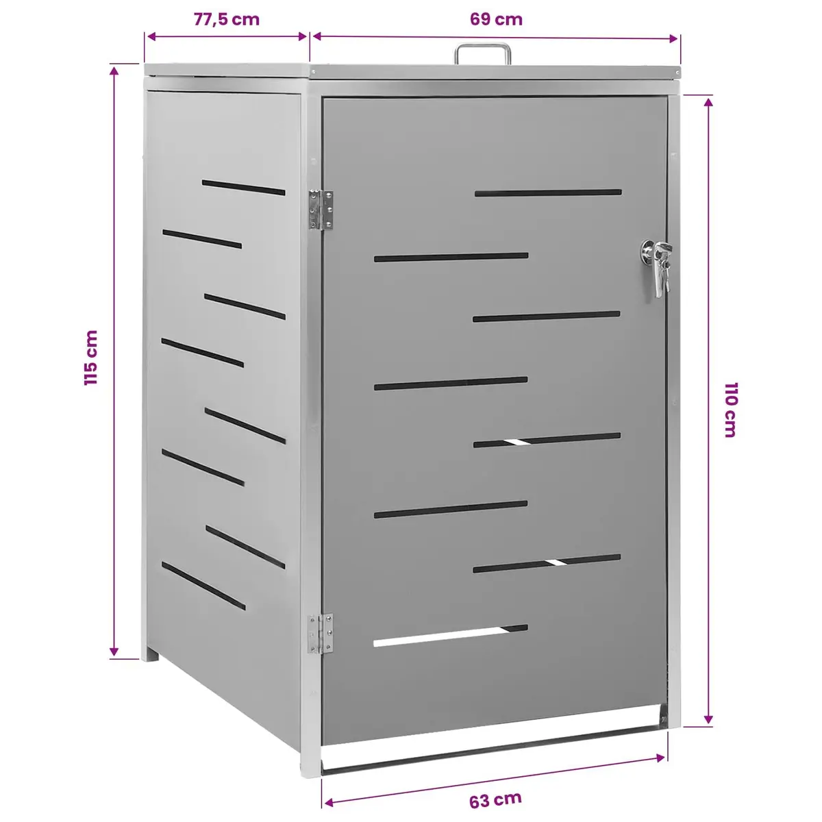 Wheelie Bin Shed Stainless Steel Galvanised Steel 69x77.5x115cm Grey
