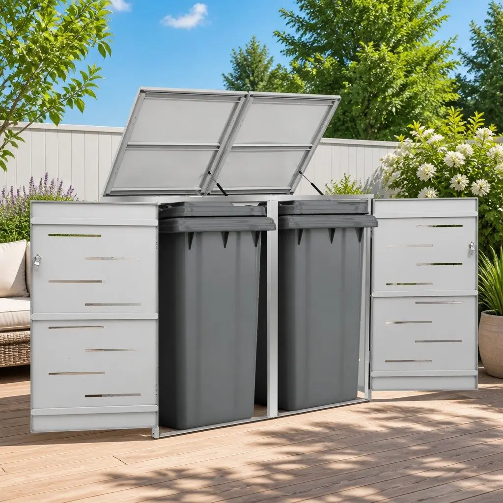 Double Wheelie Bin Shed for Outdoor Waste Storage