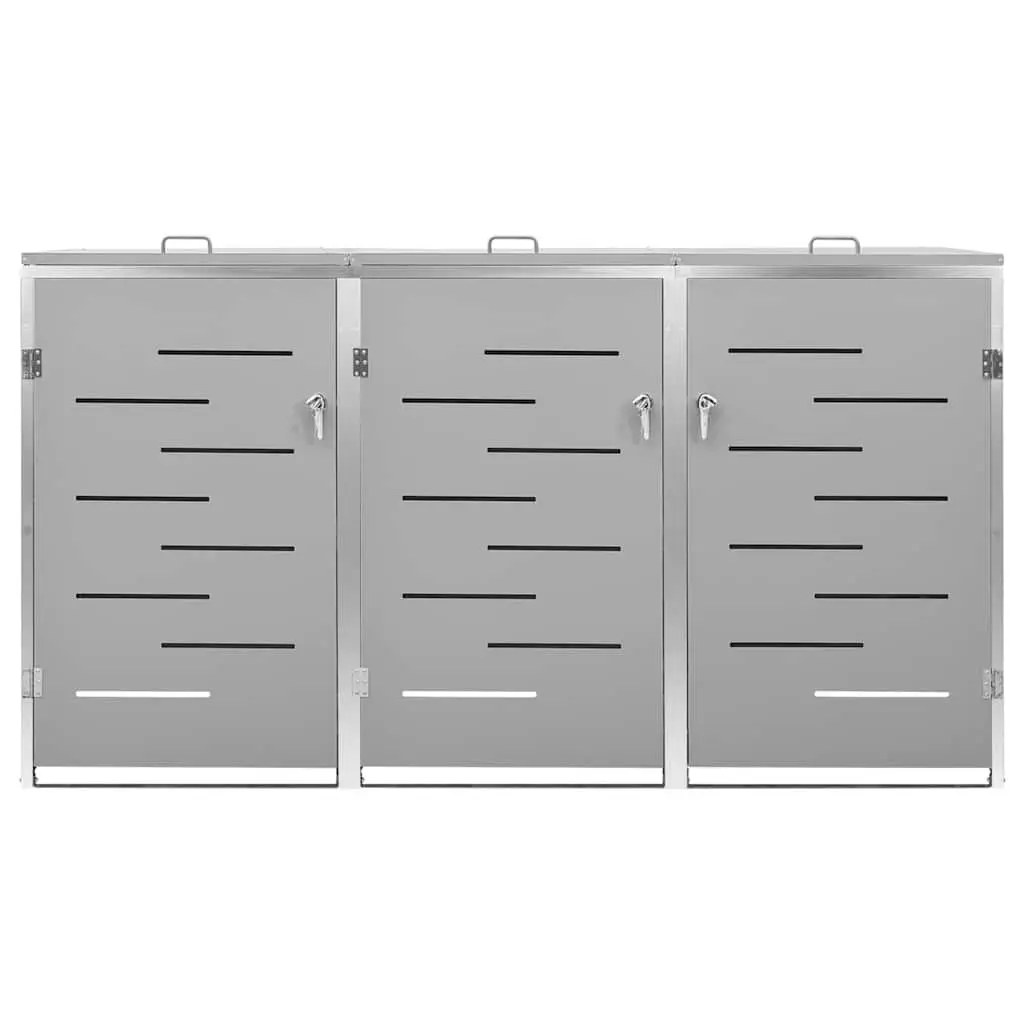 Triple Wheelie Bin Shed Galvanised Steel Stainless Steel 207x77.5x115cm Grey