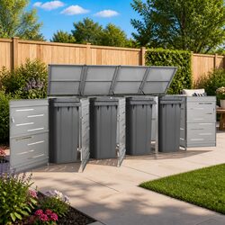 Durable Grey Wheelie Bin Shed for Garden Storage 276.5x77.5x115cm