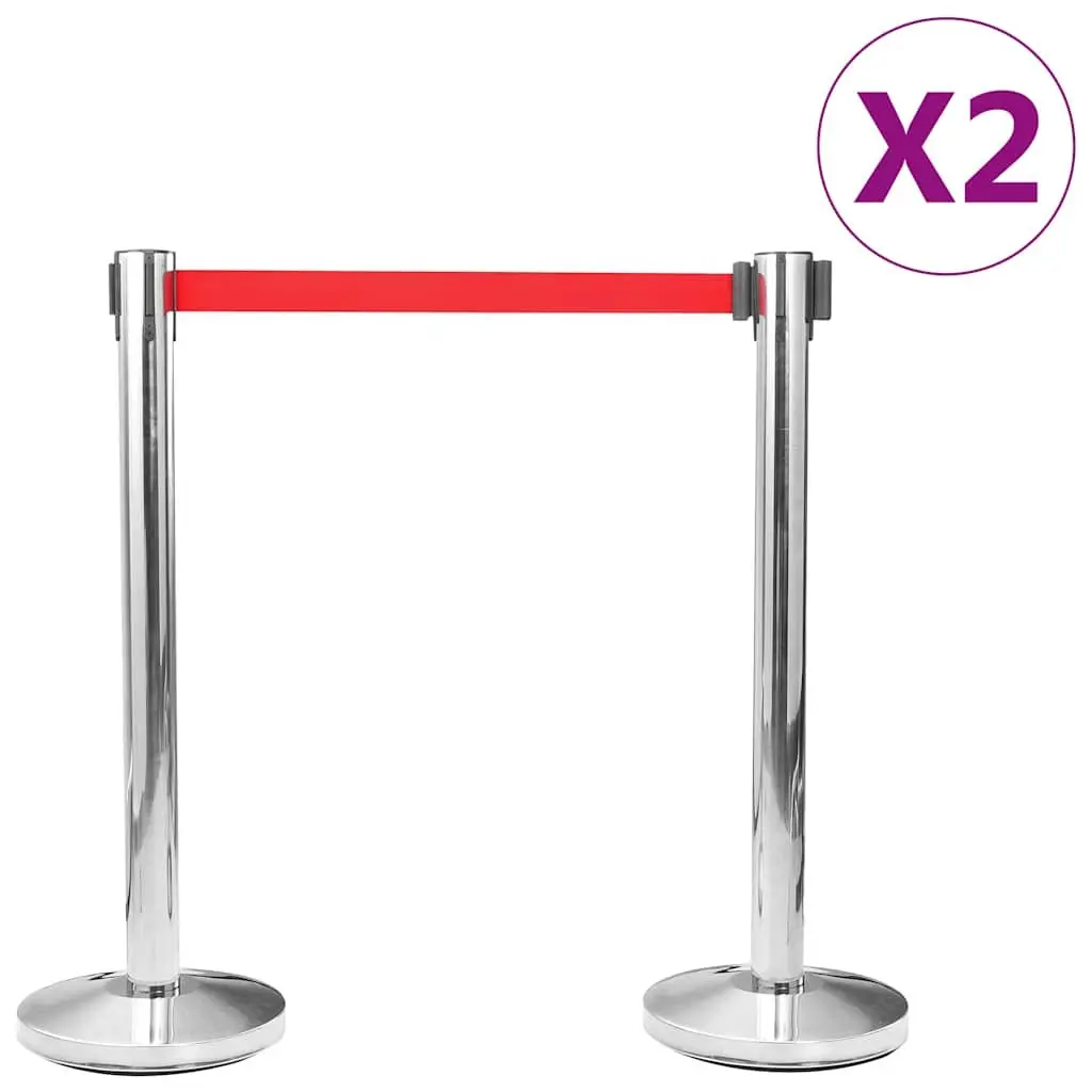 Safety Stanchions Stainless Steel 4 Piece Silver Retractable Belt Barriers