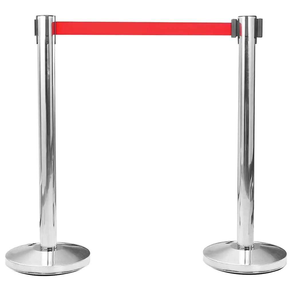 Safety Stanchions Stainless Steel 4 Piece Silver Retractable Belt Barriers
