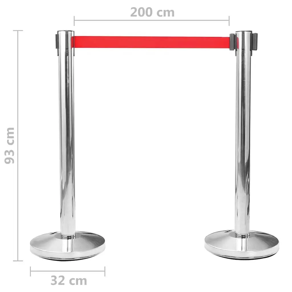Safety Stanchions Stainless Steel 4 Piece Silver Retractable Belt Barriers