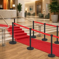 Durable Black Iron Stanchion Barrier Set with Retractable Belt