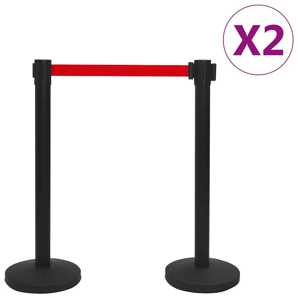 Stanchion Barrier Powder-coated Iron 4 pcs Black