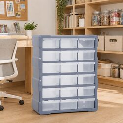 Multi-Drawer Tool Organiser Storage Box 18 Drawers Hardware Accessories Grey