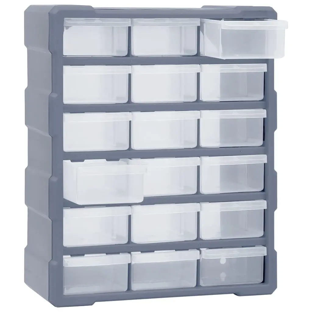 Grey Multi-Drawer Tool Storage Box with 18 Drawers