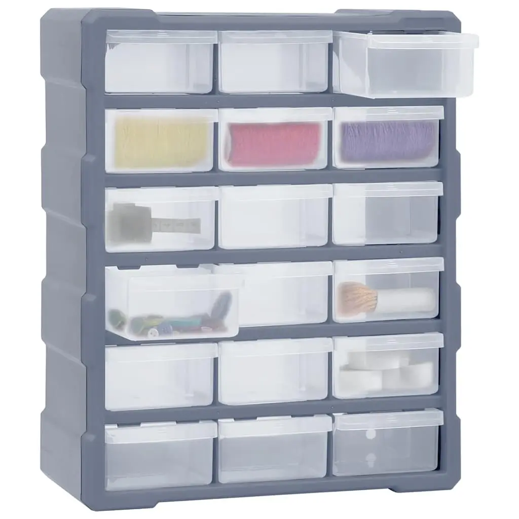 Grey Multi-Drawer Tool Storage Box with 18 Drawers