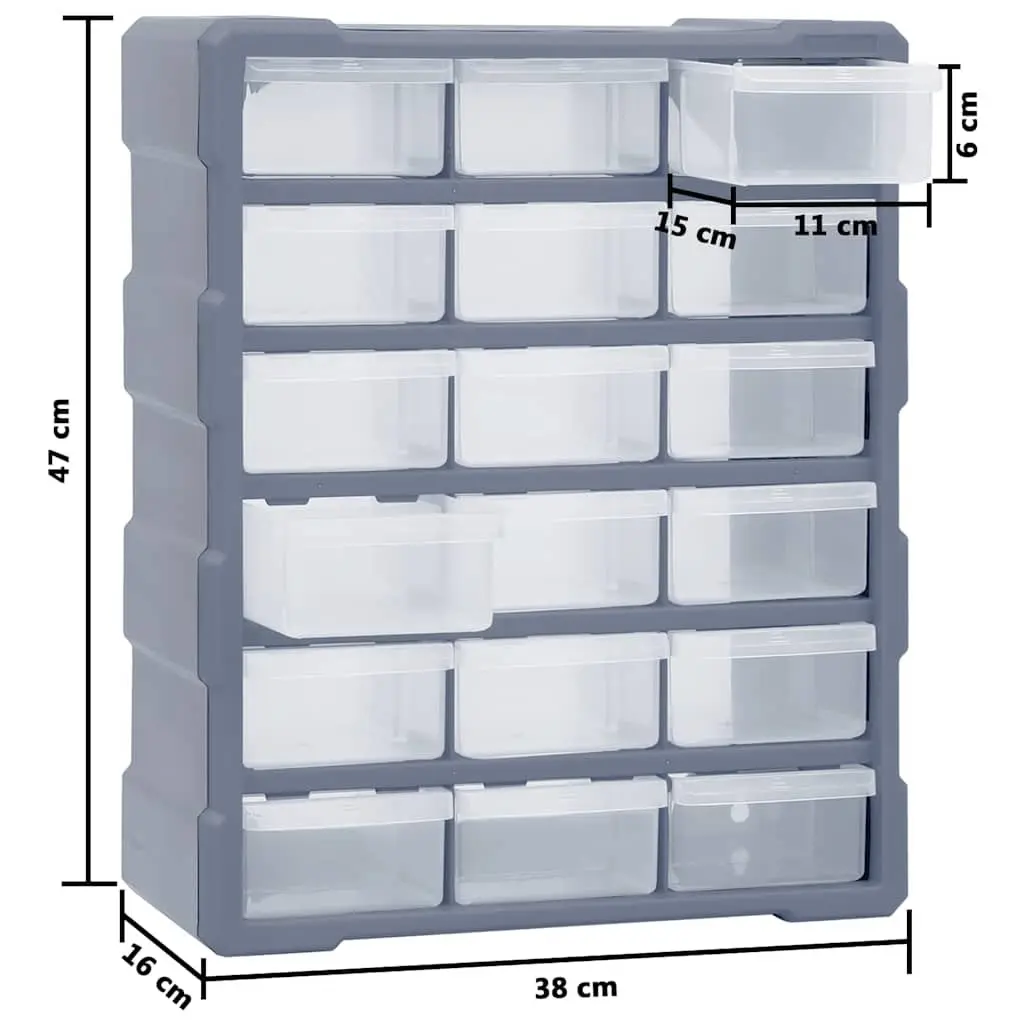 Grey Multi-Drawer Tool Storage Box with 18 Drawers