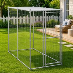 Galvanised Steel Outdoor Dog Kennel with Roof Canopy