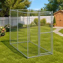 Galvanised Steel Dog Kennel with Hinged Door and Mesh Panels