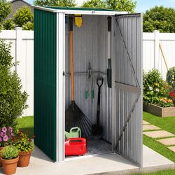 Durable Green Garden Shed 118.5x97x209.5 cm with Lockable Door