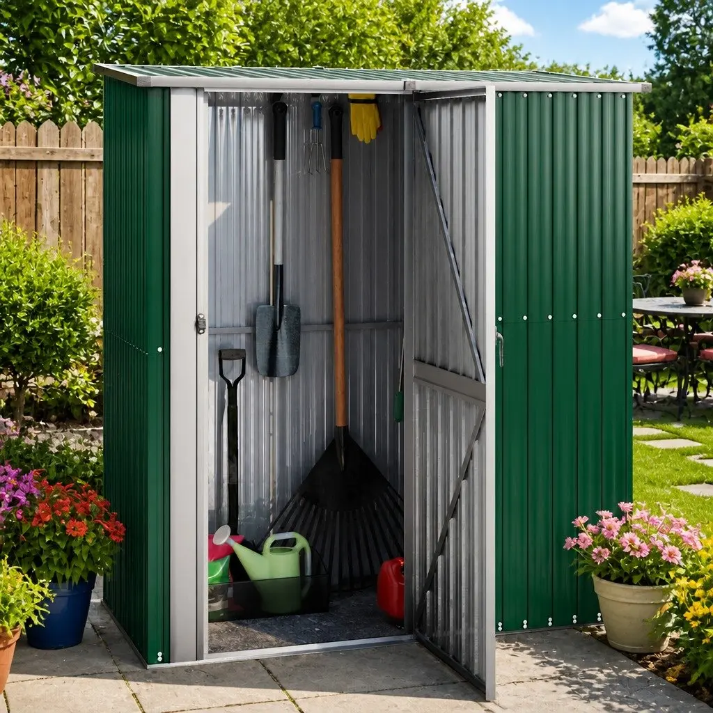 Garden Shed Galvanised Steel Green 180.5 x 97 x 209.5 cm Lockable Door Sloping Roof
