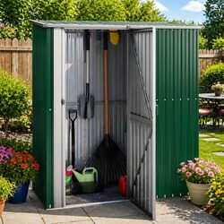 Durable Green Garden Shed with Lockable Door and Sloping Roof