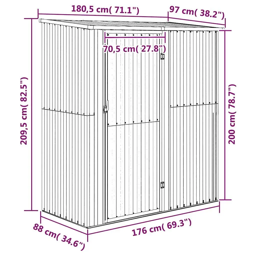 Garden Shed Galvanised Steel Green 180.5 x 97 x 209.5 cm Lockable Door Sloping Roof