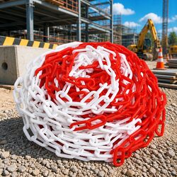 Warning Chain Red White 100m Safety Barrier Plastic Link Temporary Cordoning