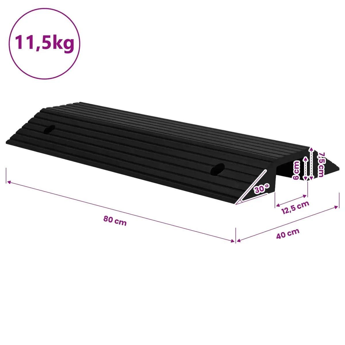 Rubber Threshold Ramp 80x40x8cm for Mobility Devices
